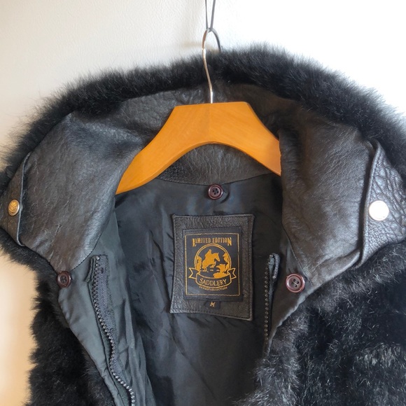 Leather and Genuine Fur Black Vest - Picture 4 of 6